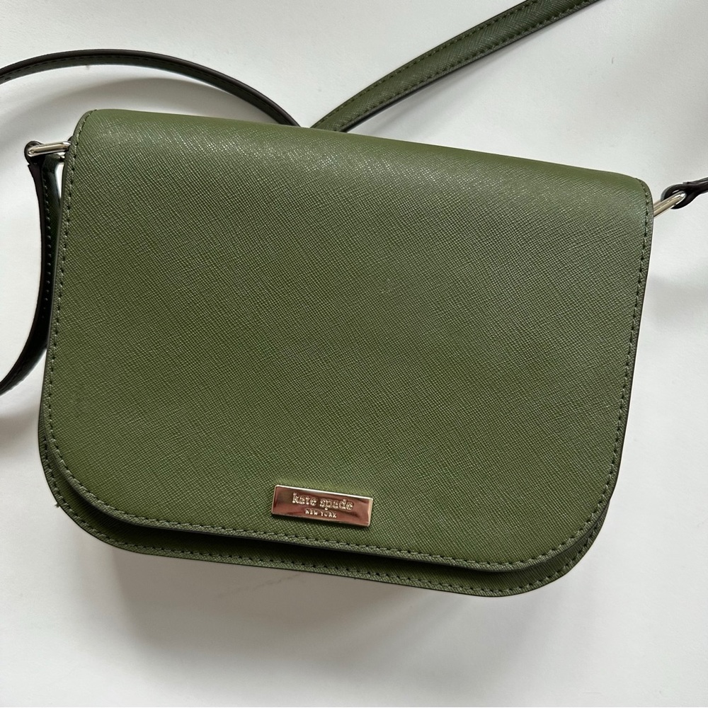 Kate Spade Olive Green Saffiano Leather Flap Crossbody Bag